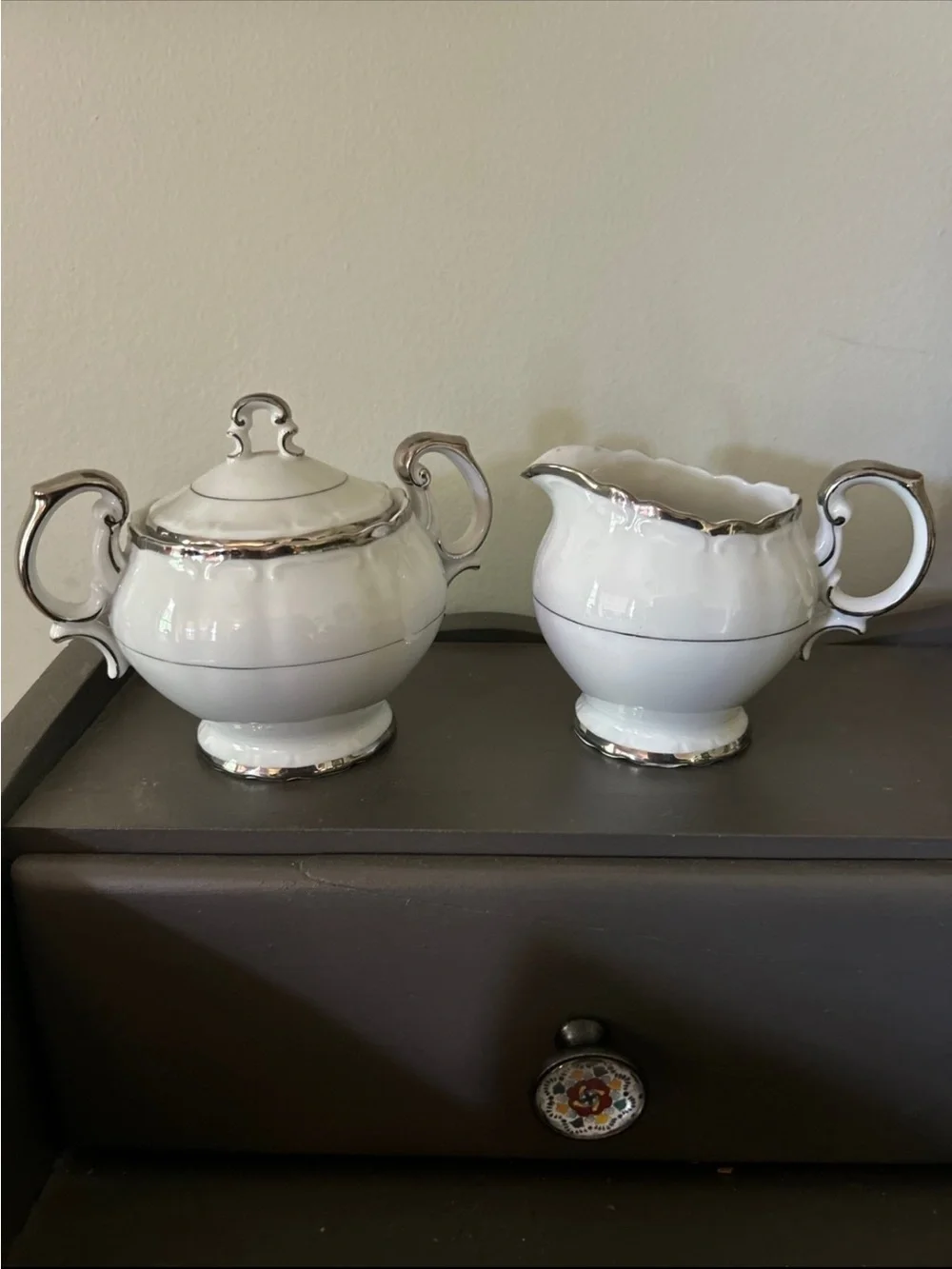 Vintage Harmony House China Silver Sonata pattern creamer and sugar bowl